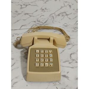 Vtg AT&T 100 Beige Push Button Corded Landline Desk Phone CS2500DMGF
